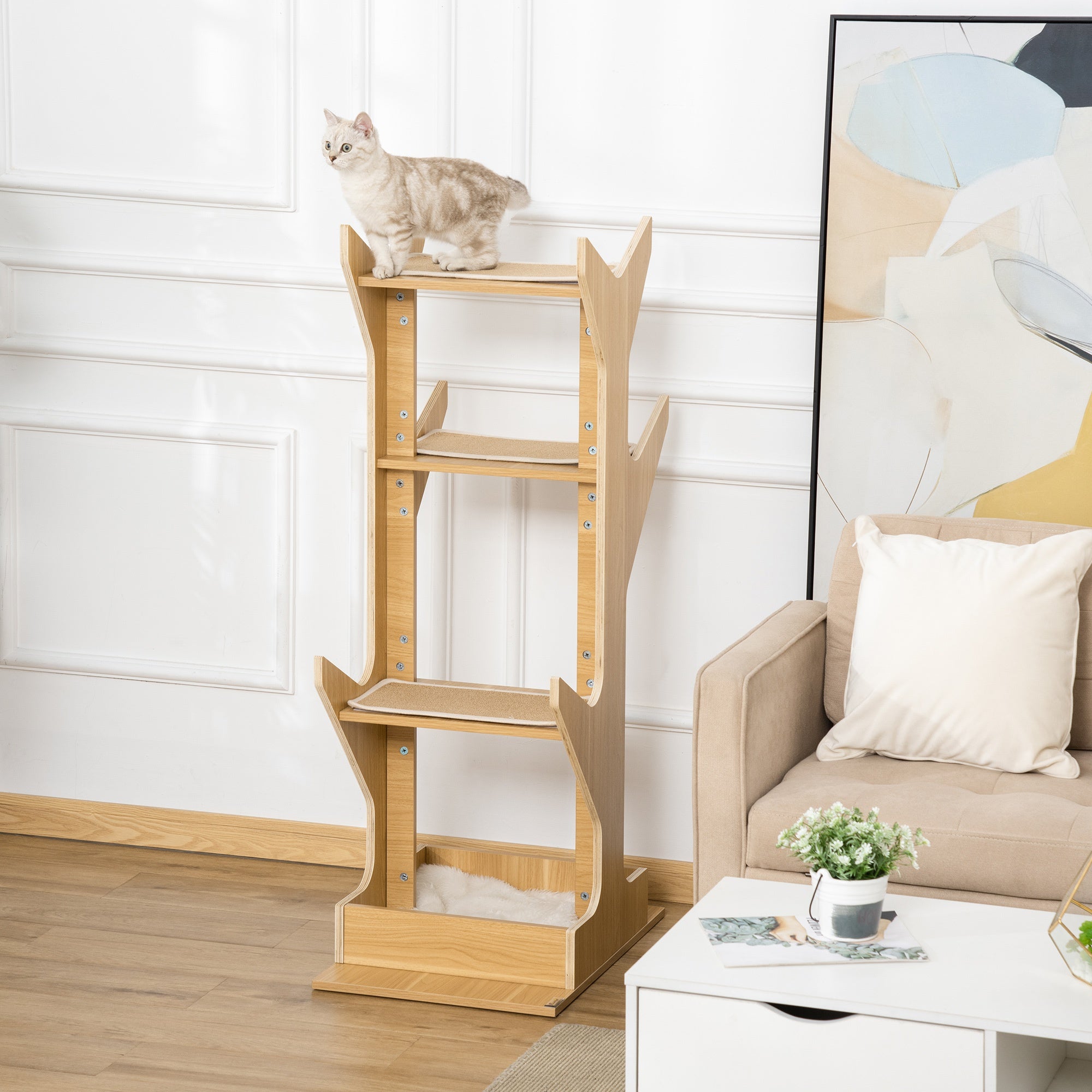 PawHut 4-level Platform Cat Tree with Resting House, Activity Center